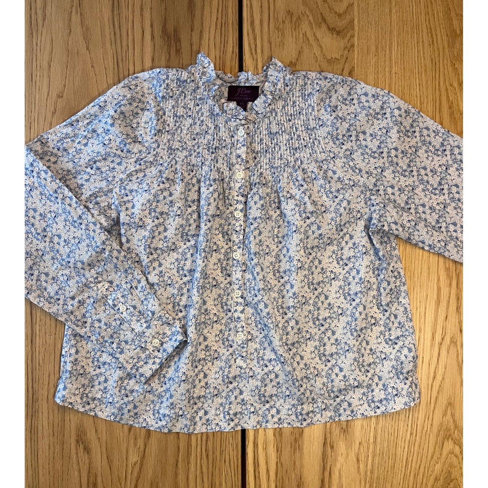 J.Crew Liberty Fabric Floral Blouse Womens XS Blue Cottagecore Pintuck Top - Picture 11 of 11